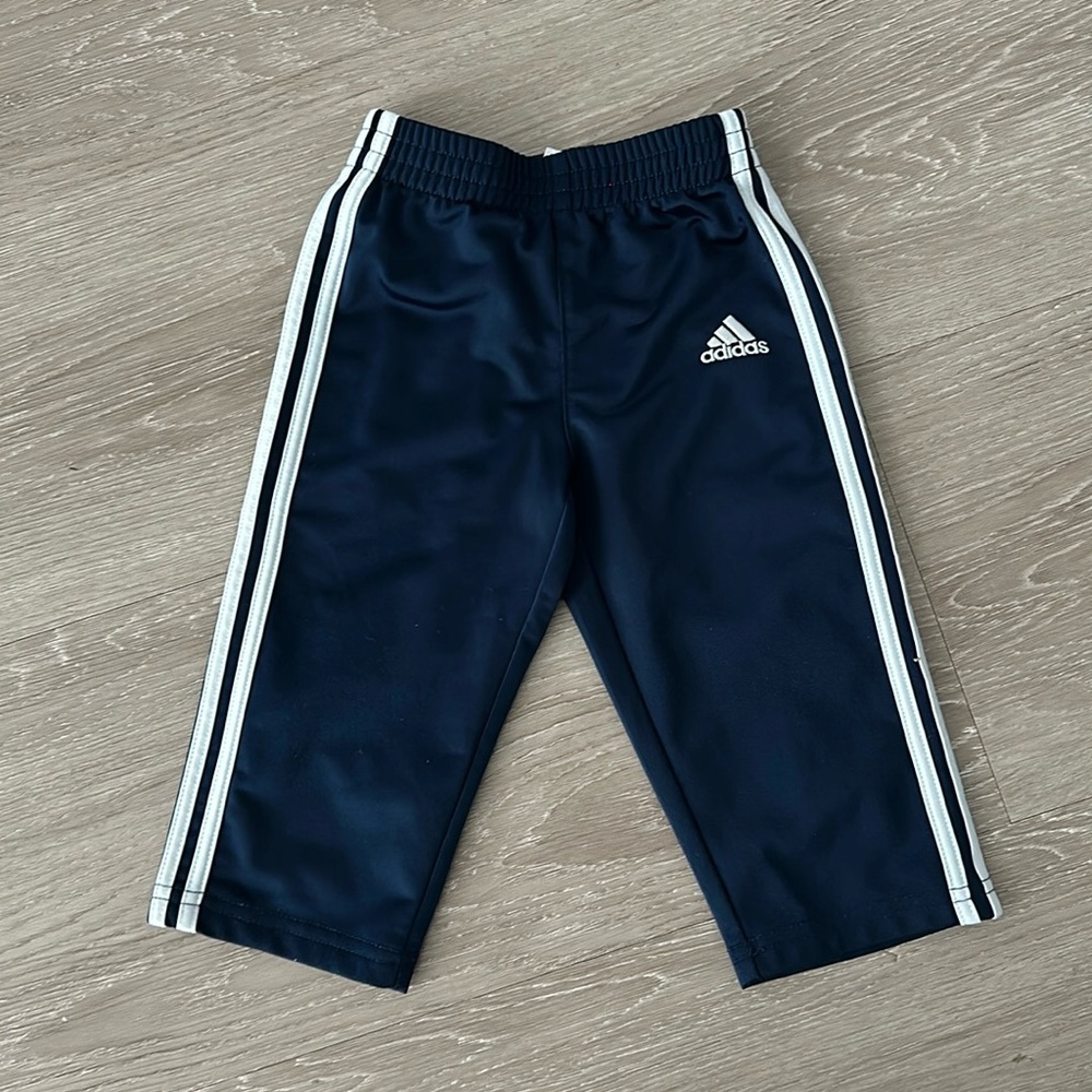 Adidas track pants (size 12 months), Navy with white stripes